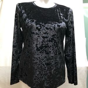 Michael Kors black crushed velvet long sleeve top